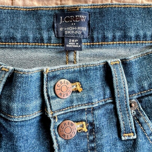 J. CREW 10” High Rise Skinny Cropped Stretch Raw Hem Blue Jeans Denim Size 28P - Picture 4 of 6